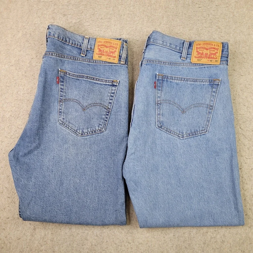 Lot of 2 Levis 505 Regular Fit Jeans Mens 40x30 Blue Denim Workwear Cowboy